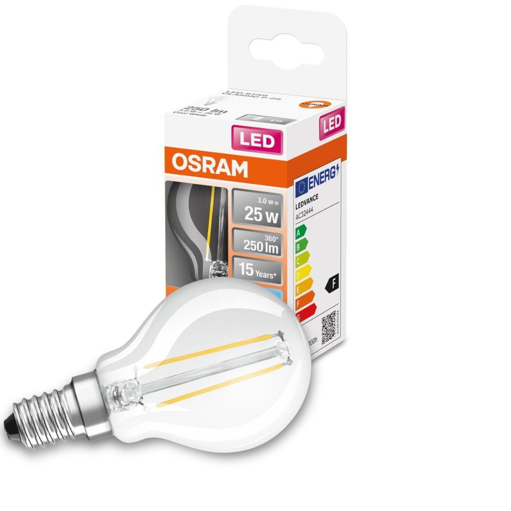 Osram LED Lampe ersetzt 25W E14 Tropfen - P45 in Transparent 2,5W 250lm 4000K 1er Pack