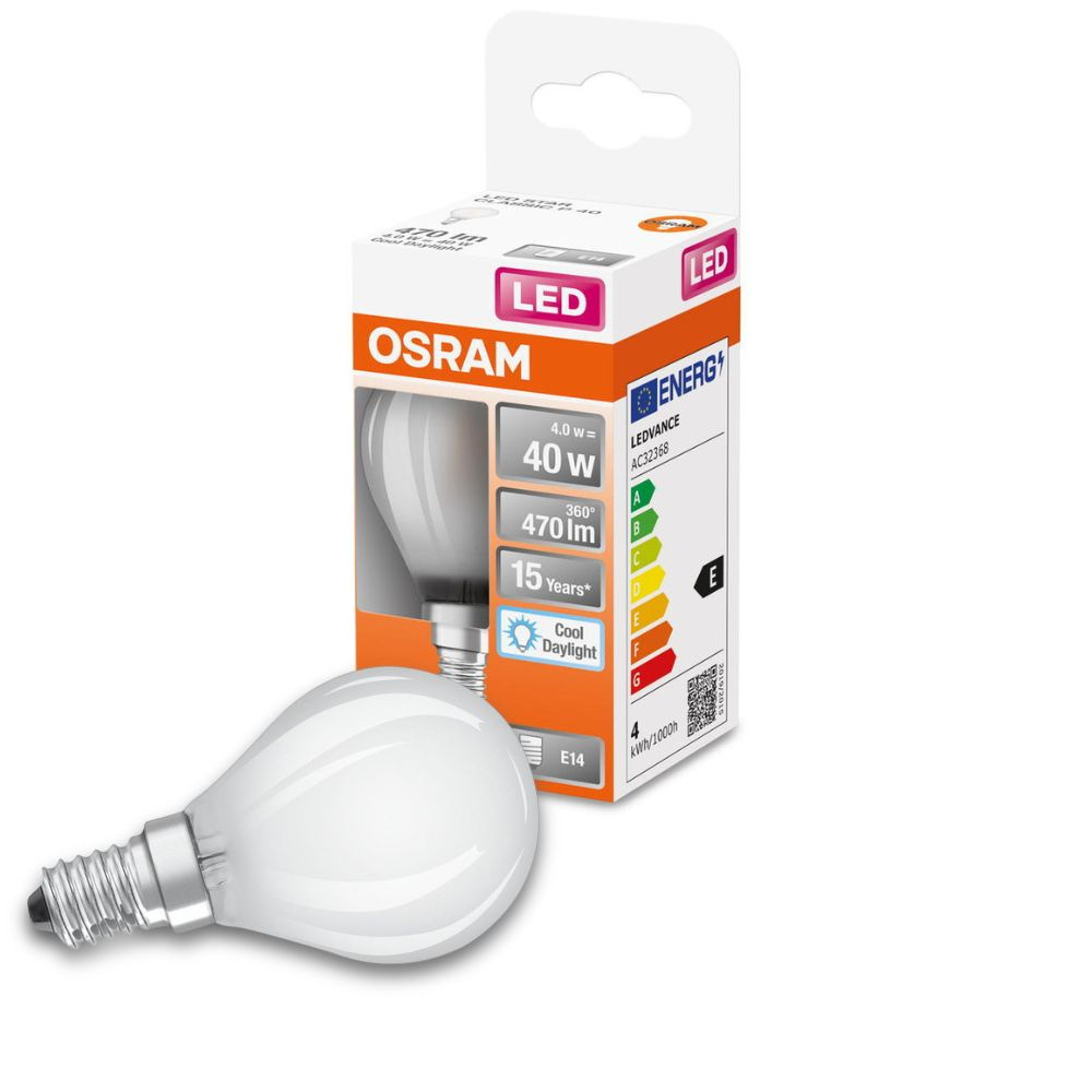 Osram LED Lampe ersetzt 40W E14 Tropfen - P45 in Weiß 4W 470lm 6500K 1er Pack