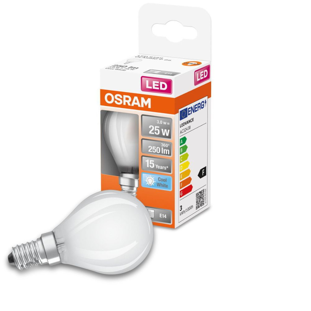 Osram LED Lampe ersetzt 25W E14 Tropfen - P45 in Weiß 2,5W 250lm 4000K 1er Pack