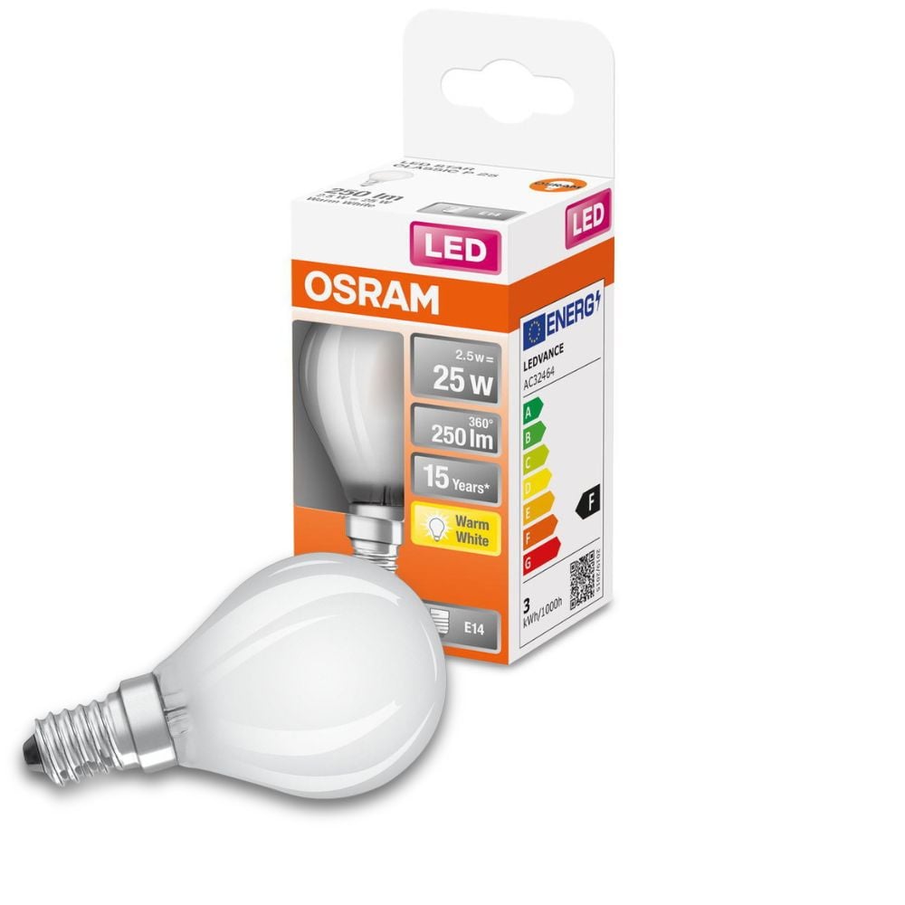 Osram LED Lampe ersetzt 25W E14 Tropfen - P45 in Weiß 2,5W 250lm 2700K 1er Pack