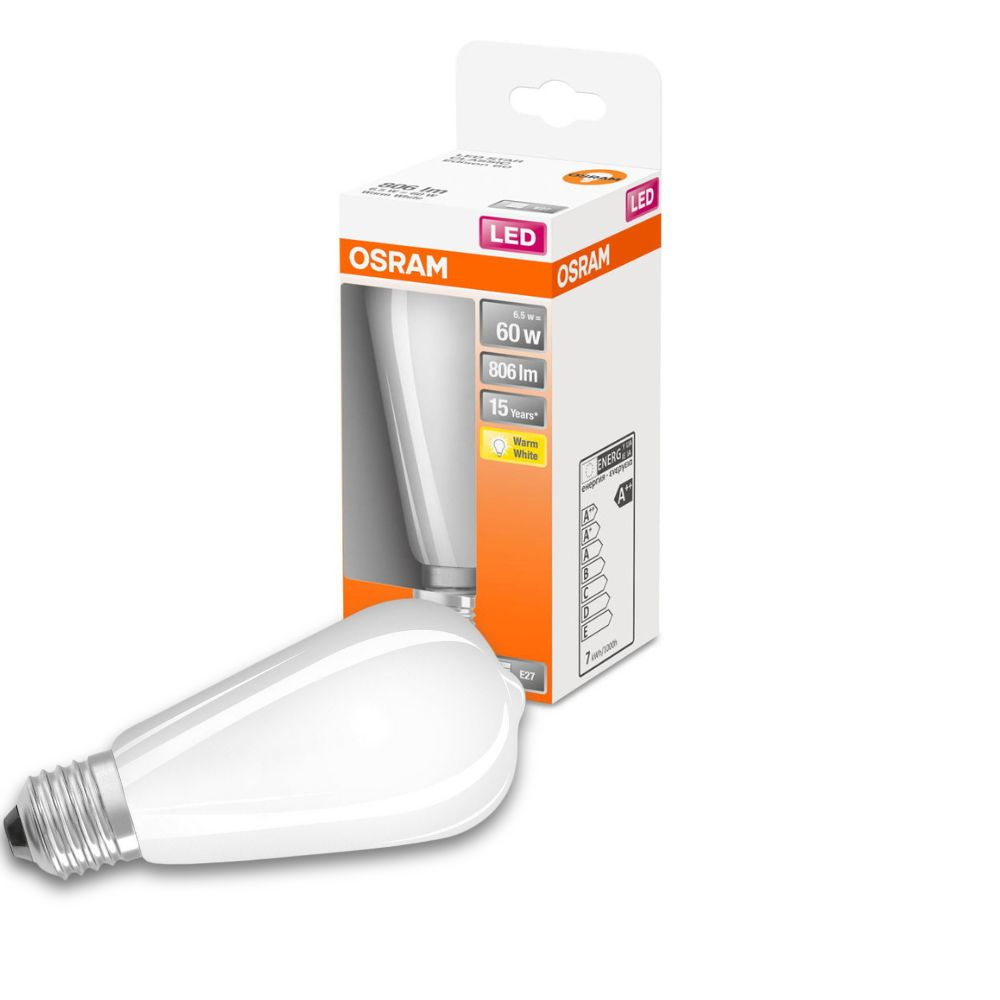 Osram LED Lampe ersetzt 55W E27 St64 in Weiß 6,5W 730lm 2700K 1er Pack