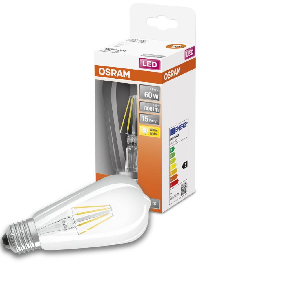 Osram LED Lampe ersetzt 60W E27 St64 in Transparent 6,5W 806lm 2700K 1er Pack