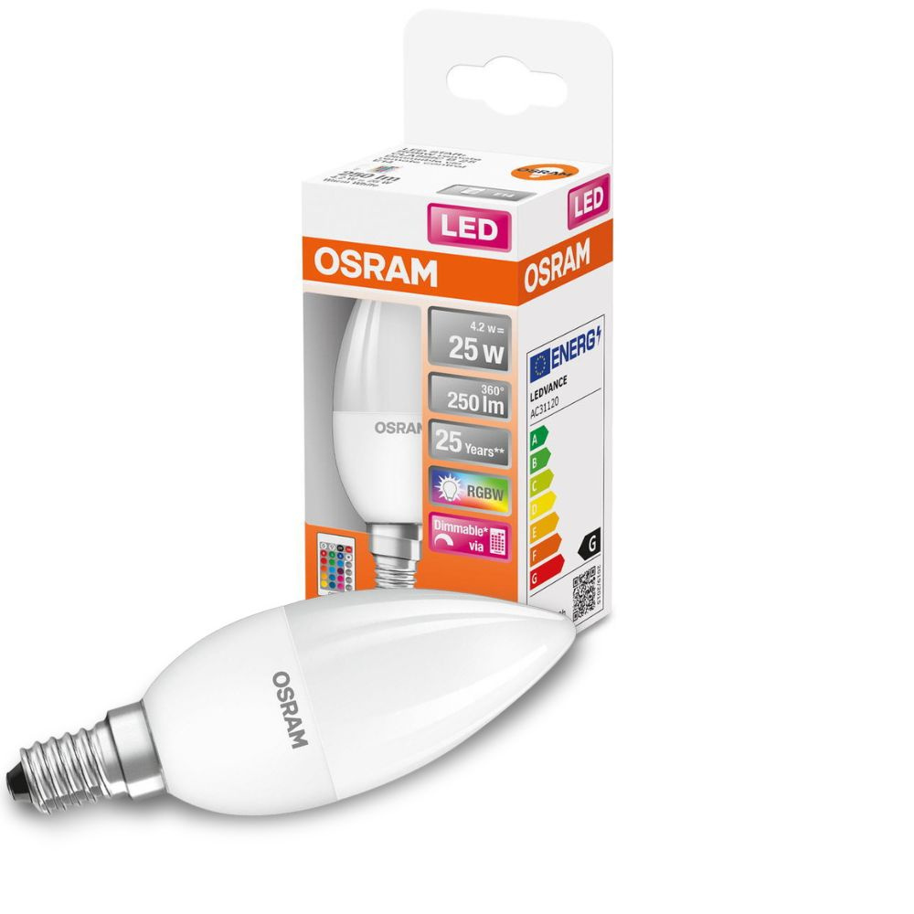 Osram LED Lampe ersetzt 25W E14 Kerze - B38 in Wei 4,2W 250lm RGBW dimmbar 1er Pack