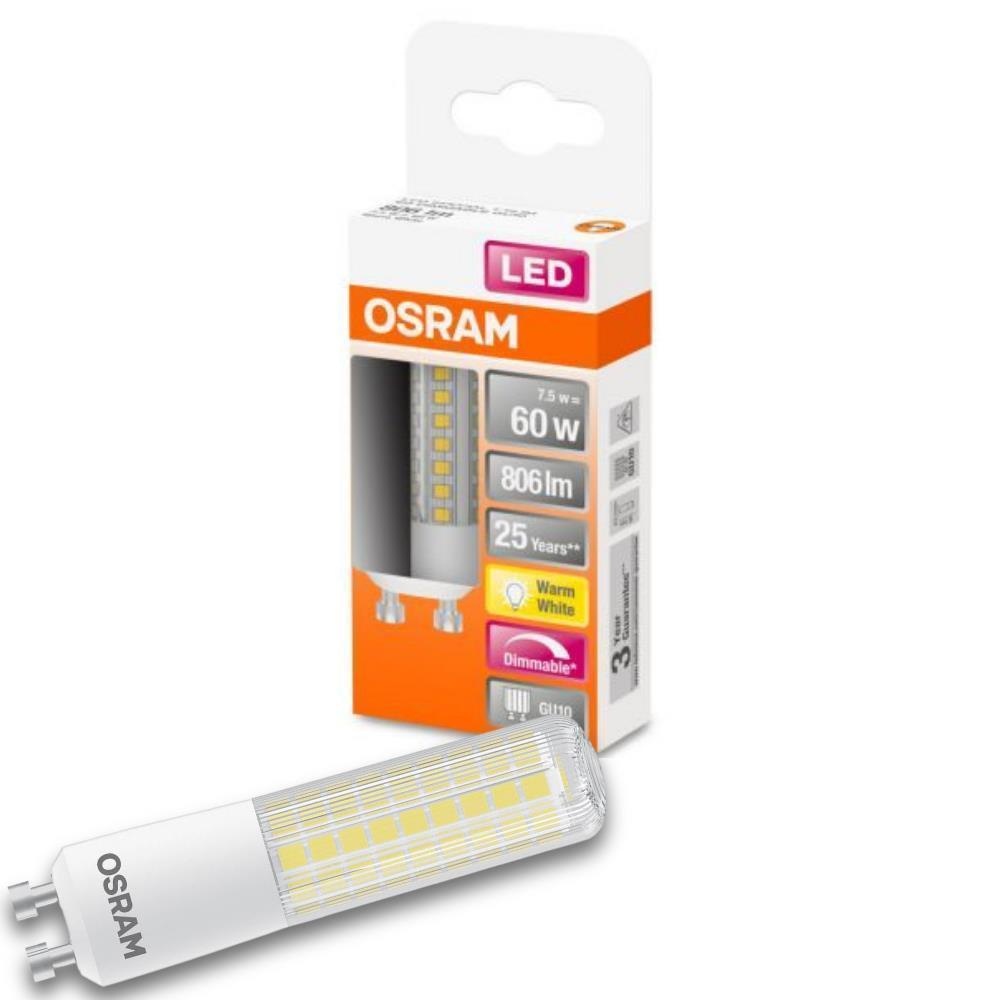 Osram LED Lampe ersetzt 60W Gu10 Kolben in Transparent 7W 806lm 2700K dimmbar 1er Pack
