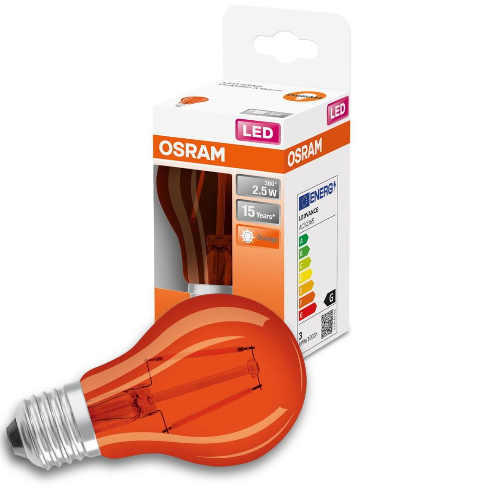 Osram LED Lampe ersetzt 17W E27 Birne - A60 in Orange 2,5W 45lm 1500K 1er Pack