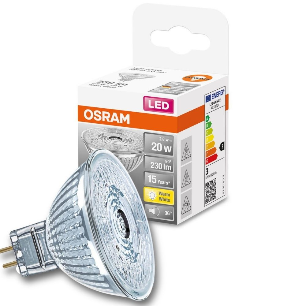 Osram LED Lampe ersetzt 20W Gu5.3 Reflektor - Mr16 in Transparent 2,6W 230lm 2700K 1er Pack