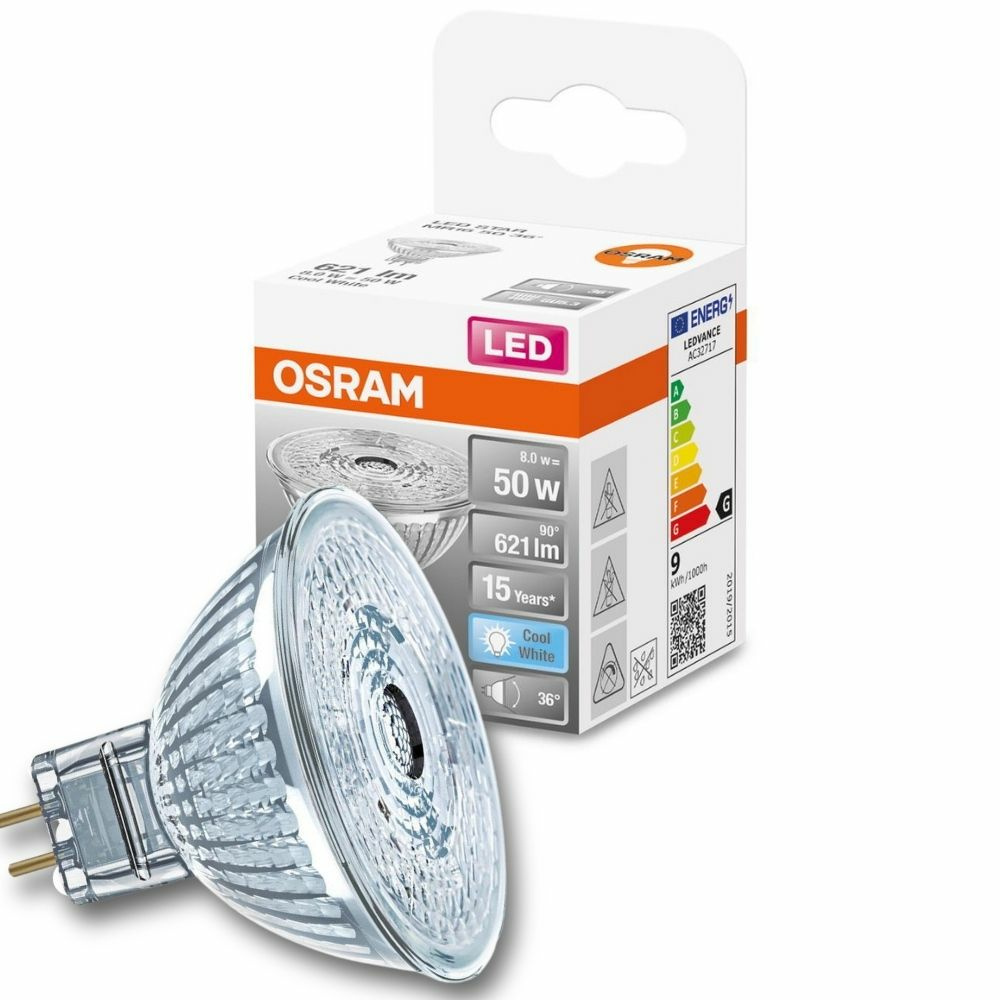 Osram LED Lampe ersetzt 50W Gu5.3 Reflektor - Mr16 in Transparent 8W 621lm 4000K 1er Pack