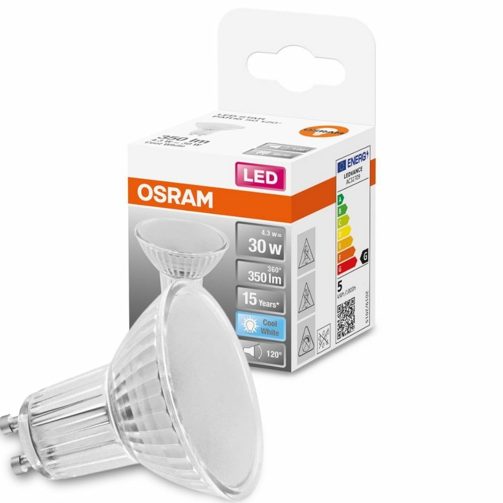 Osram LED Lampe ersetzt 30W Gu10 Reflektor - Par16 in Transparent 4,3W 350lm 4000K 1er Pack