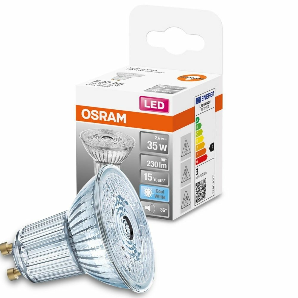 Osram LED Lampe ersetzt 35W Gu10 Reflektor - Par16 in Transparent 2,6W 230lm 4000K 1er Pack