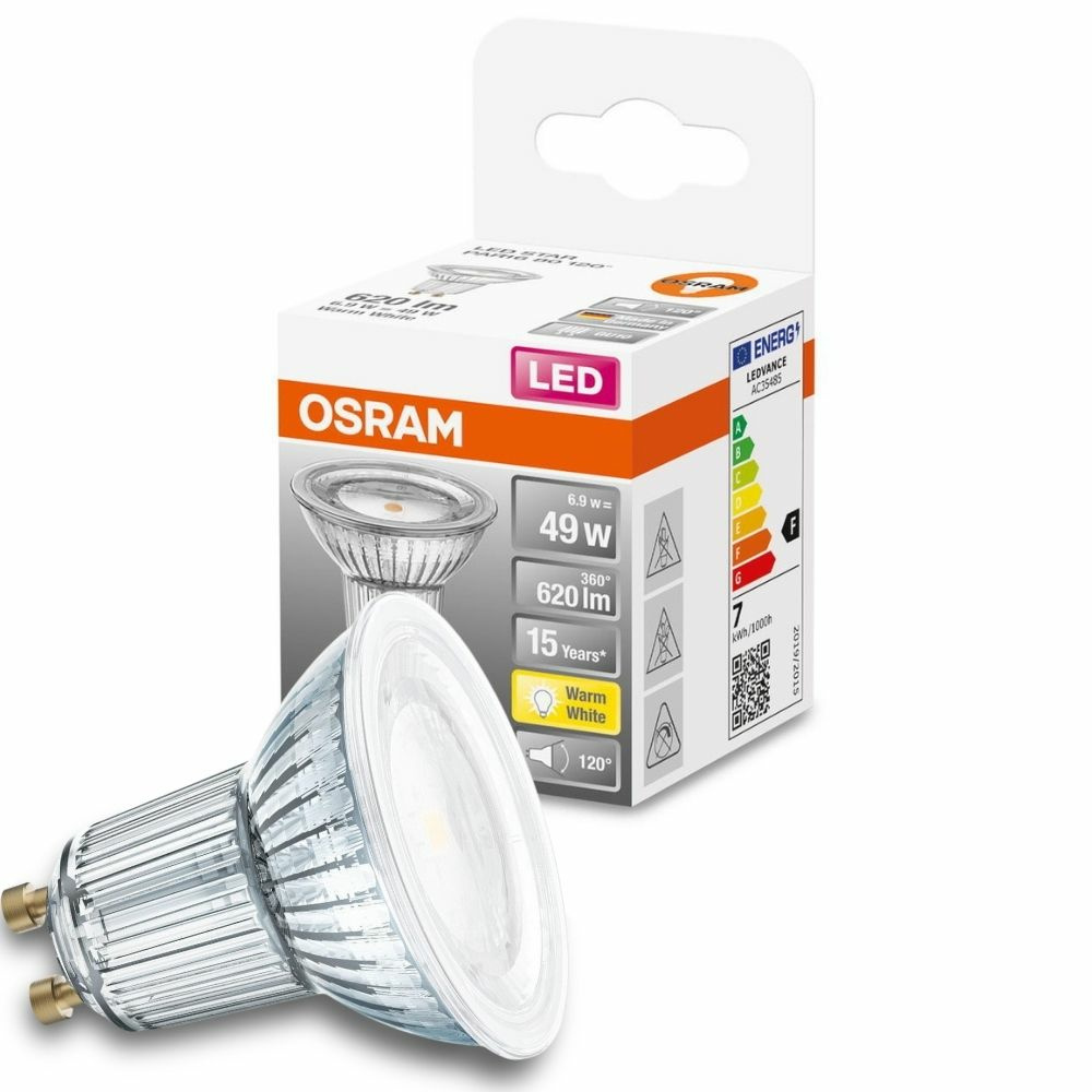 Osram LED Lampe ersetzt 49W Gu10 Reflektor - Par16 in Transparent 6,9W 620lm 2700K 1er Pack