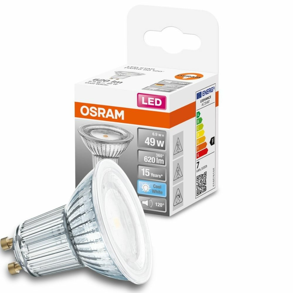 Osram LED Lampe ersetzt 49W Gu10 Reflektor - Par16 in Transparent 6,9W 620lm 4000K 1er Pack