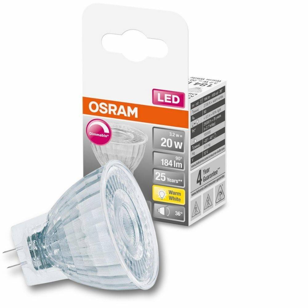 Osram LED Lampe ersetzt 20W Gu4 Brenner in Transparent 3,2W 184lm 2700K dimmbar 1er Pack