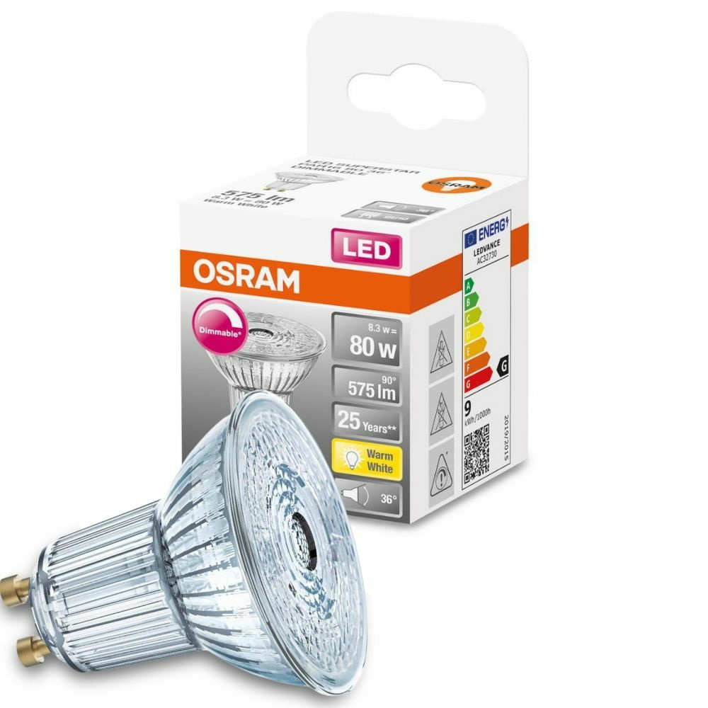 Osram LED Lampe ersetzt 80W Gu10 Reflektor - Par16 in Transparent 8,3W 575lm 2700K dimmbar 1er Pack