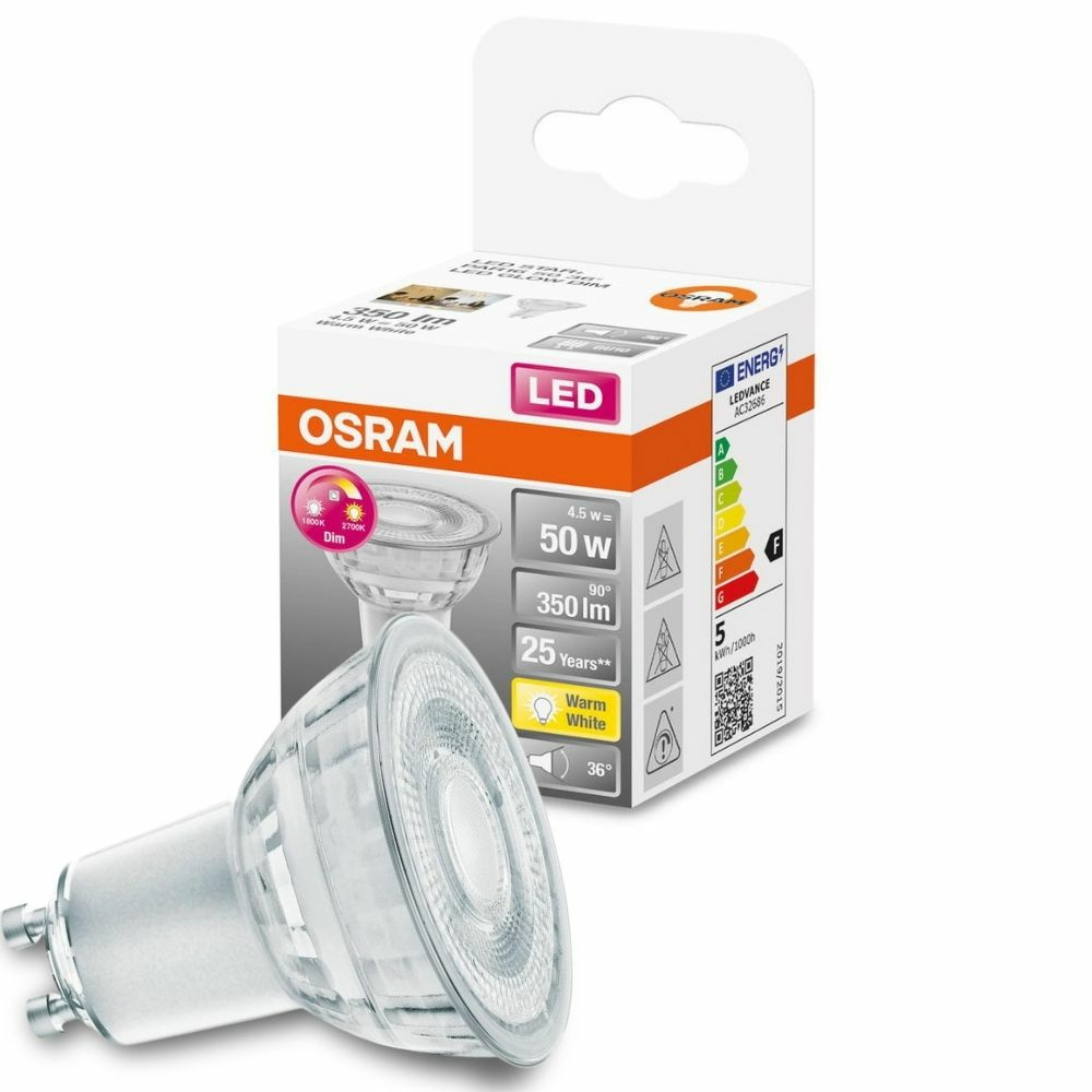 Osram LED Lampe ersetzt 50W Gu10 Reflektor - Par16 in Transparent 4,5W 350lm 2700K dimmbar 1er Pack
