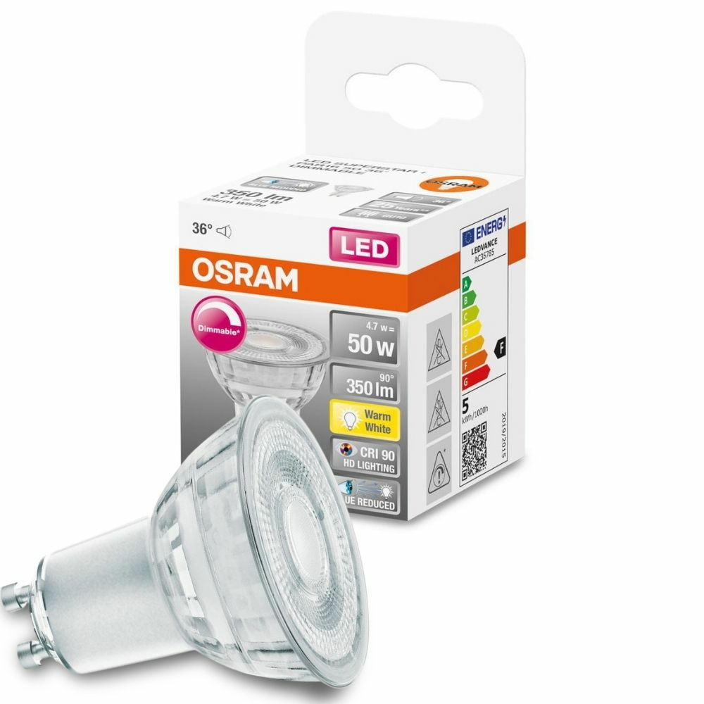 Osram LED Lampe ersetzt 50W Gu10 Reflektor - Par16 in Transparent 4,7W 350lm 2700K dimmbar 1er Pack