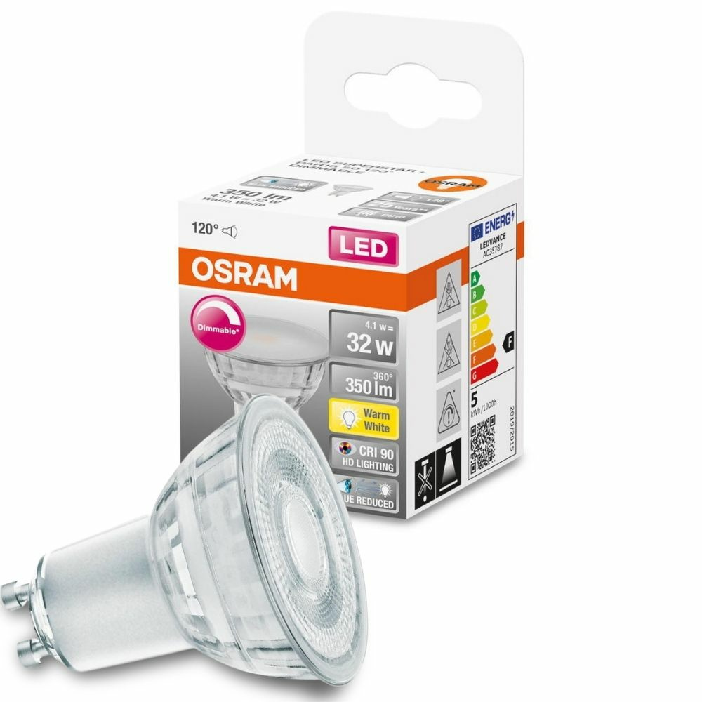 Osram LED Lampe ersetzt 32W Gu10 Reflektor - Par16 in Transparent 4,1W 350lm 2700K dimmbar 1er Pack