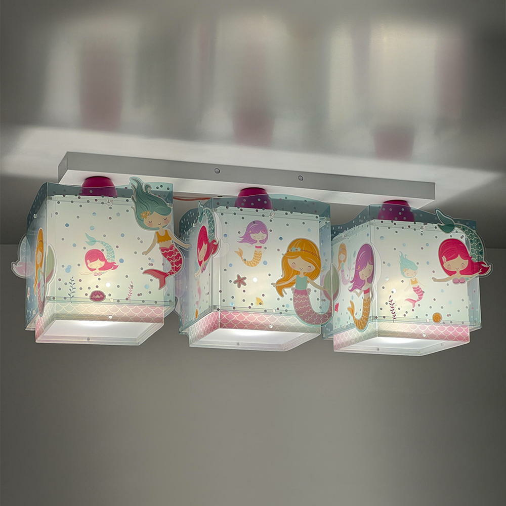 Kinderzimmer Deckenleuchte Mermaids in Mehrfarbig und Wei E27 3-flammig