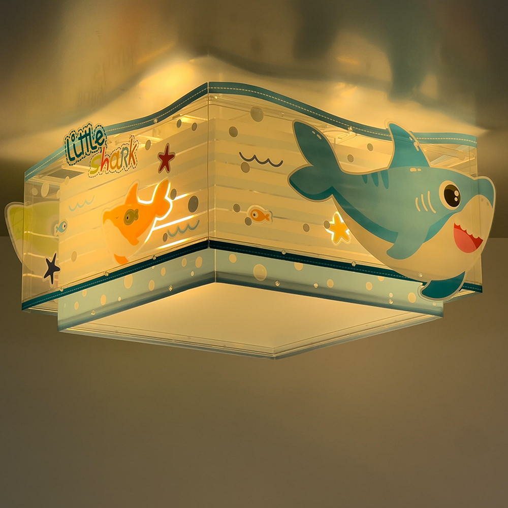Kinderzimmer Deckenleuchte Baby Shark in Mehrfarbig und Wei E27 2-flammig