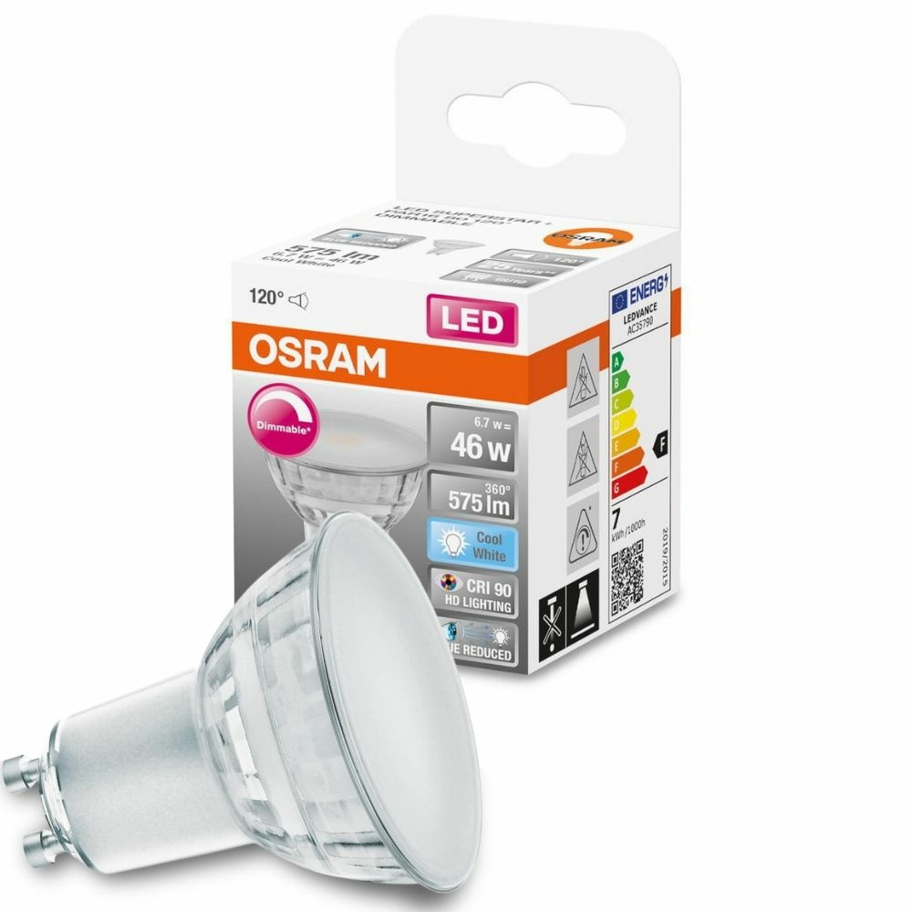 Osram LED Lampe ersetzt 46W Gu10 Reflektor - Par16 in Transparent 6,7W 575lm 4000K dimmbar