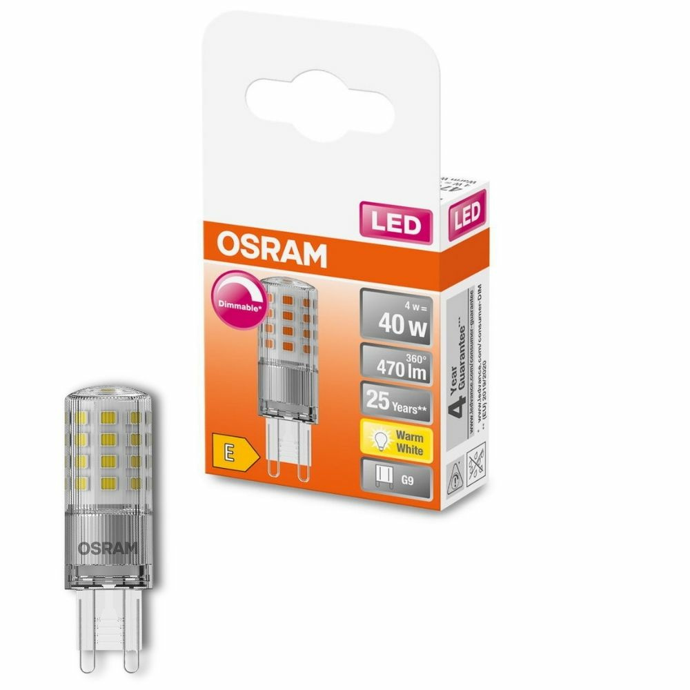 Osram LED Lampe ersetzt 40W G9 Brenner in Transparent 4W 470lm 2700K dimmbar