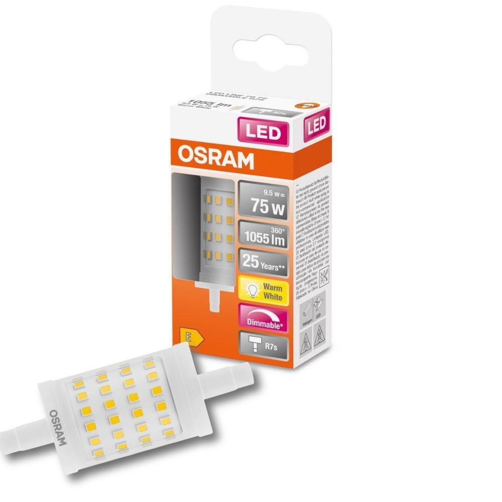 Osram LED Lampe ersetzt 75W R7S Rhre - R7S-78 in Wei 9,5W 1055lm 2700K dimmbar