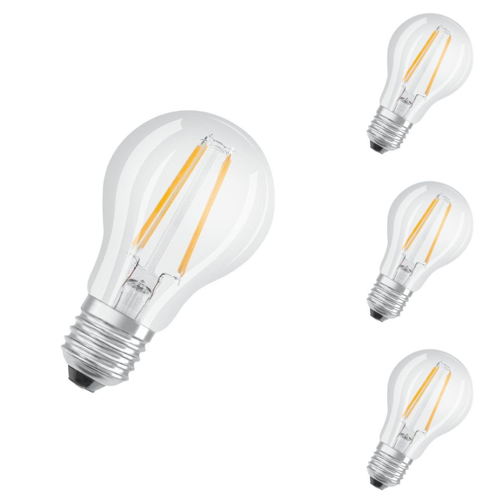 Osram LED Lampe ersetzt 60W E27 Birne - A60 in Transparent 6,5W 806lm 2200 bis 2700K dimmbar 4er Pack