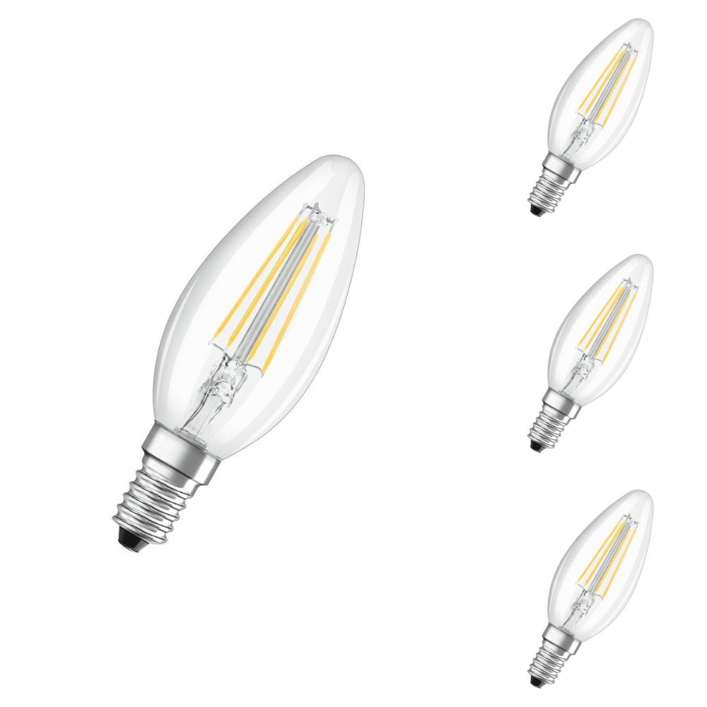 Osram LED Lampe ersetzt 40W E14 Kerze - B35 in Transparent 4W 470lm 2700 bis 4000K 4er Pack