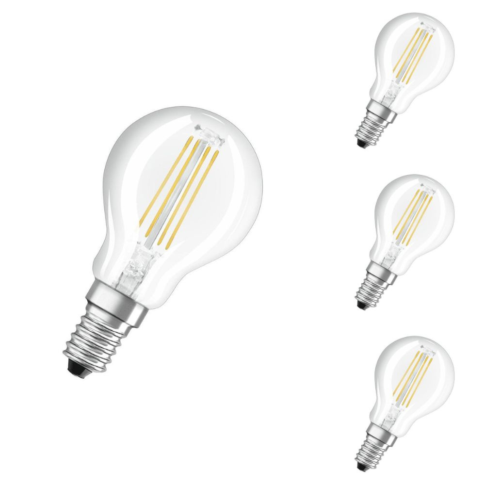 Osram LED Lampe ersetzt 40W E14 Tropfen - P45 in Transparent 4W 470lm 2700 bis 4000K 4er Pack