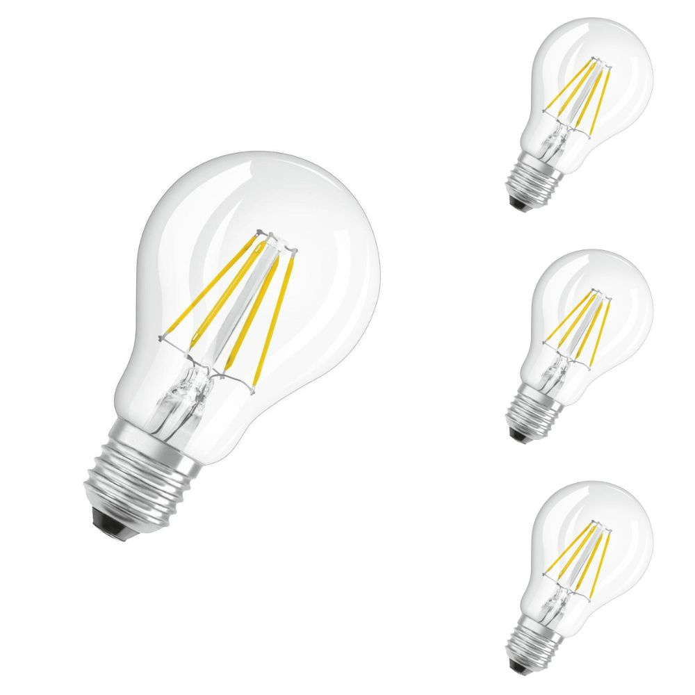 Osram LED Lampe ersetzt 40W E27 Birne - A60 in Transparent 4W 470lm 4000K 4er Pack