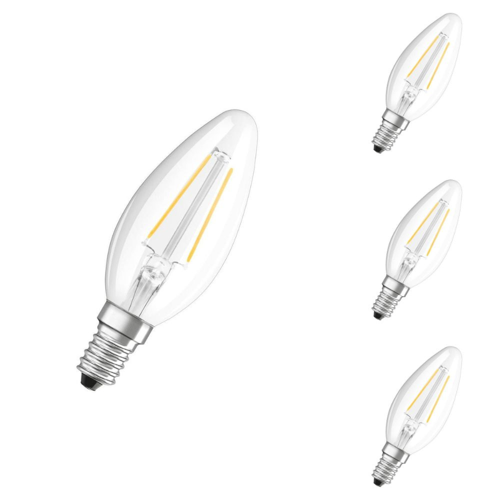 Osram LED Lampe ersetzt 15W E14 Kerze - B35 in Transparent 1,5W 136lm 2700K 4er Pack