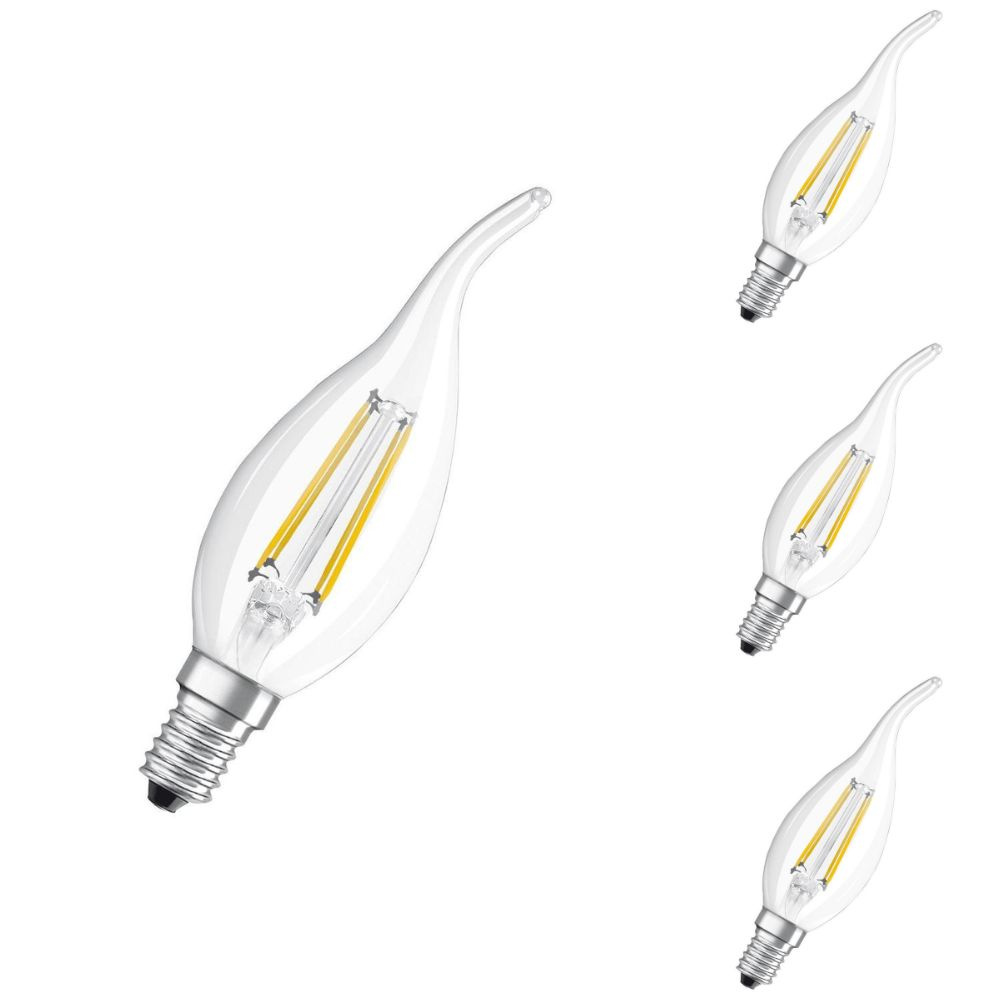 Osram LED Lampe ersetzt 40W E14 Windstokerze - Ba38 in Transparent 4W 470lm 2700K 4er Pack