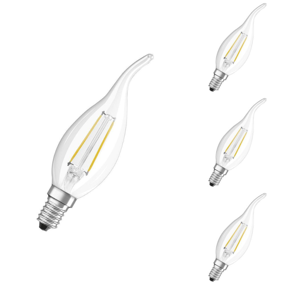 Osram LED Lampe ersetzt 40W E14 Windstokerze - Ba38 in Transparent 4W 470lm 2700K dimmbar 4er Pack