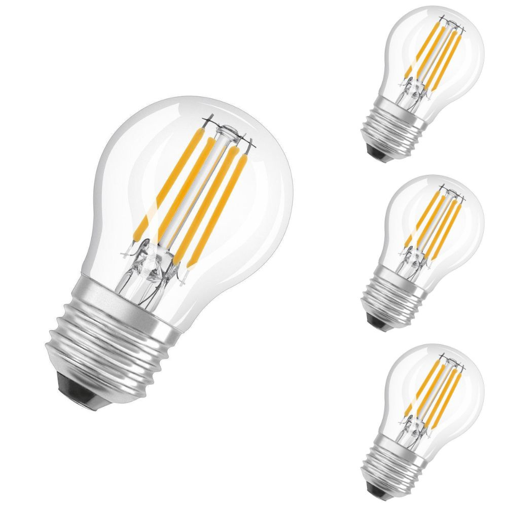 Osram LED Lampe ersetzt 60W E27 Tropfen - P45 in Transparent 5,5W 806lm 2700K 4er Pack