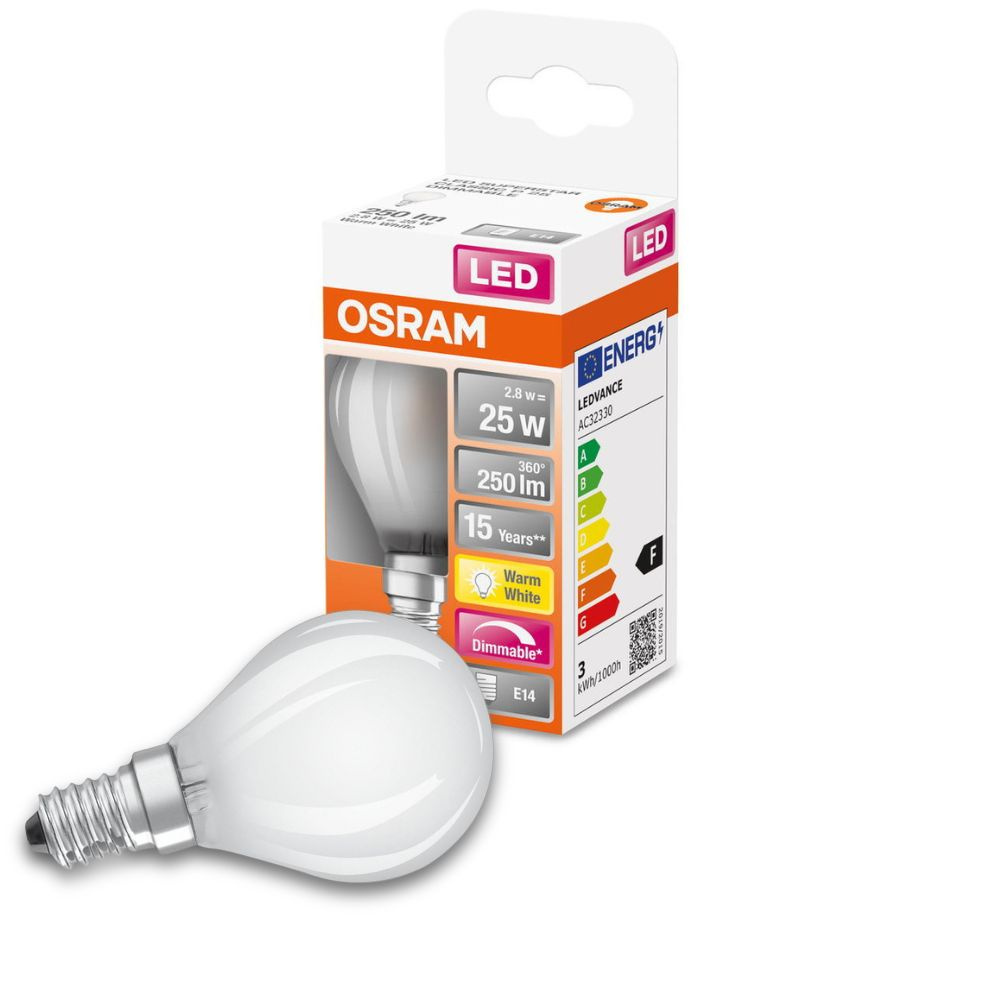 Osram LED Lampe ersetzt 25W E14 Tropfen - P45 in Wei 2,8W 250lm 2700K dimmbar
