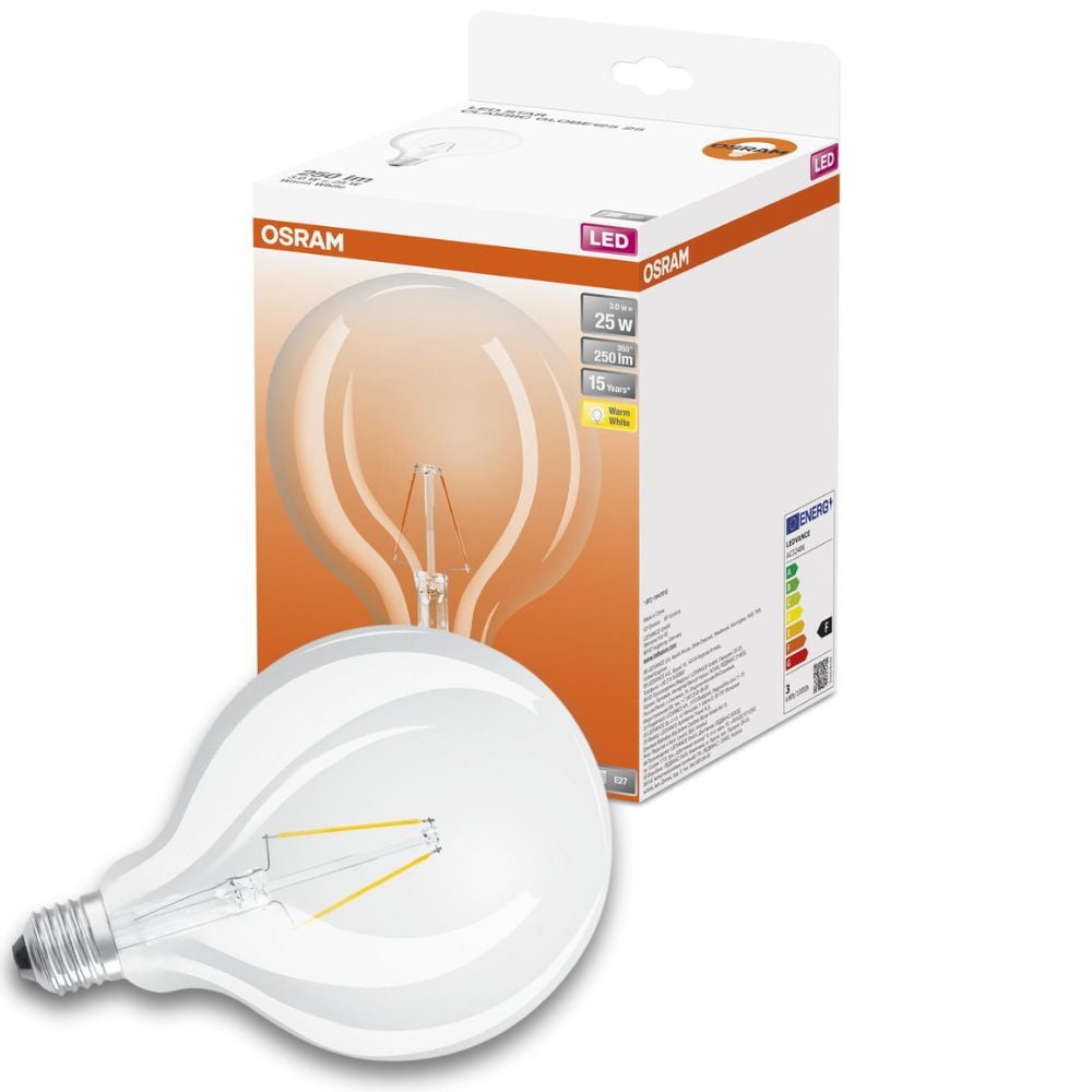 Osram LED Lampe ersetzt 25W E27 Globe - G125 in Transparent 2,5W 250lm 2700K