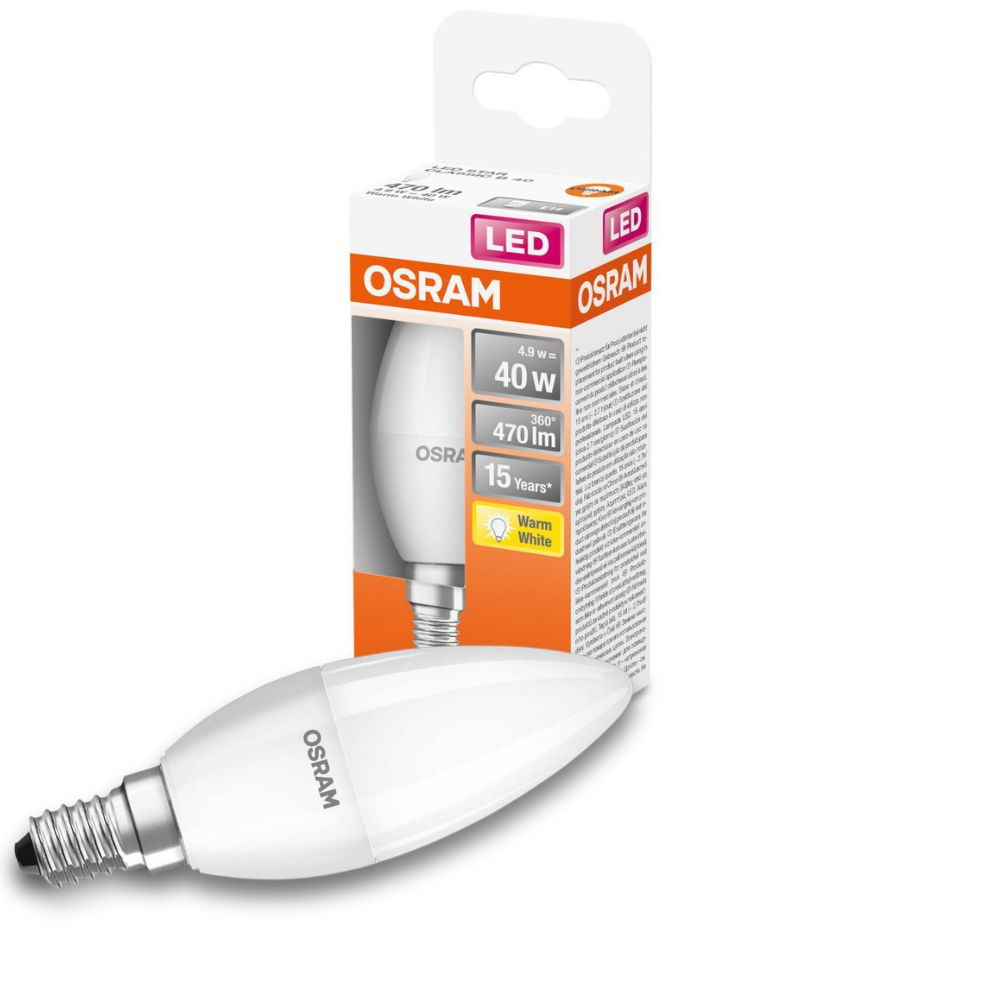 Osram LED Lampe ersetzt 40W E14 Kerze - B38 in Wei 4,9W 470lm 2700K