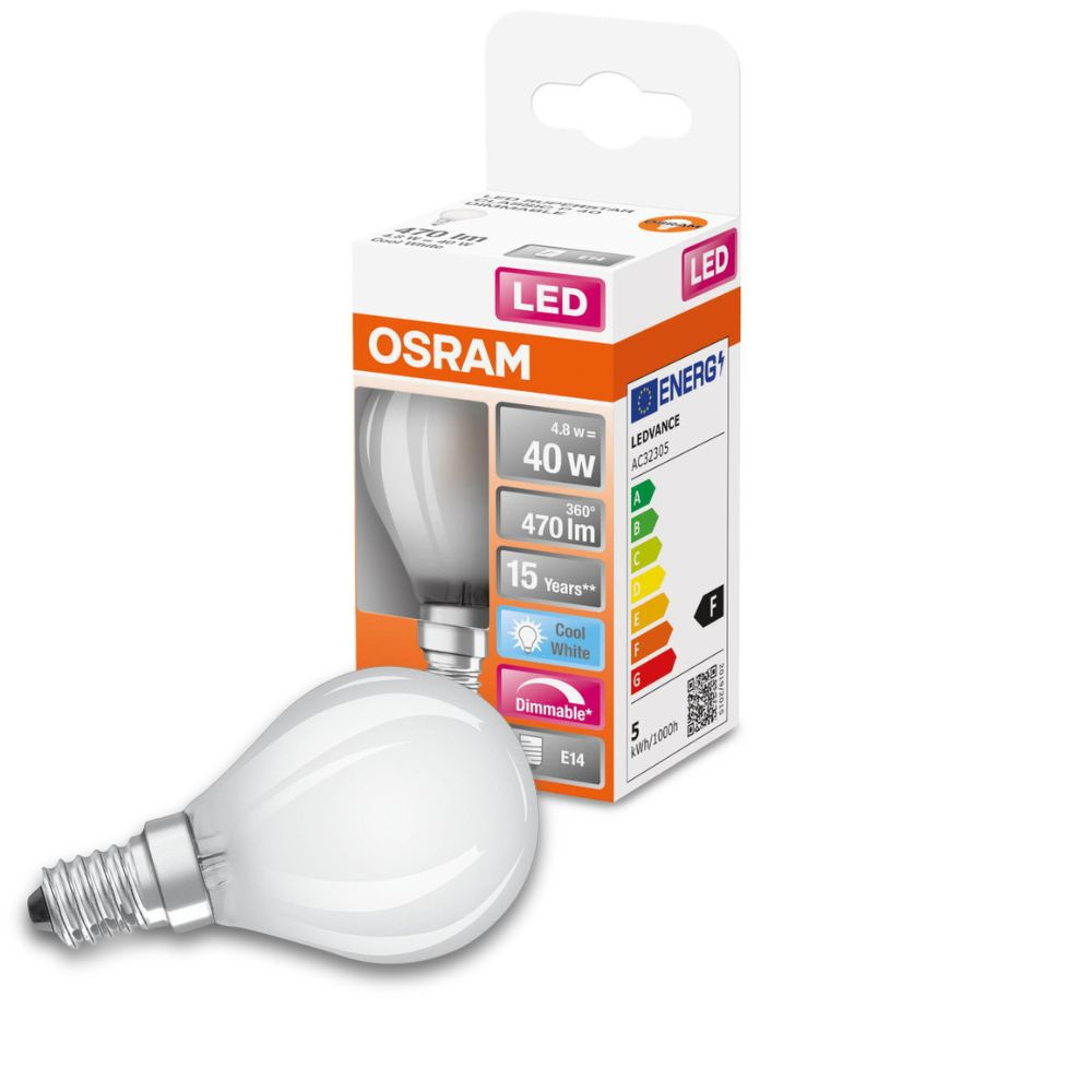 Osram LED Lampe ersetzt 40W E14 Tropfen - P45 in Wei 4,8W 470lm 4000K dimmbar
