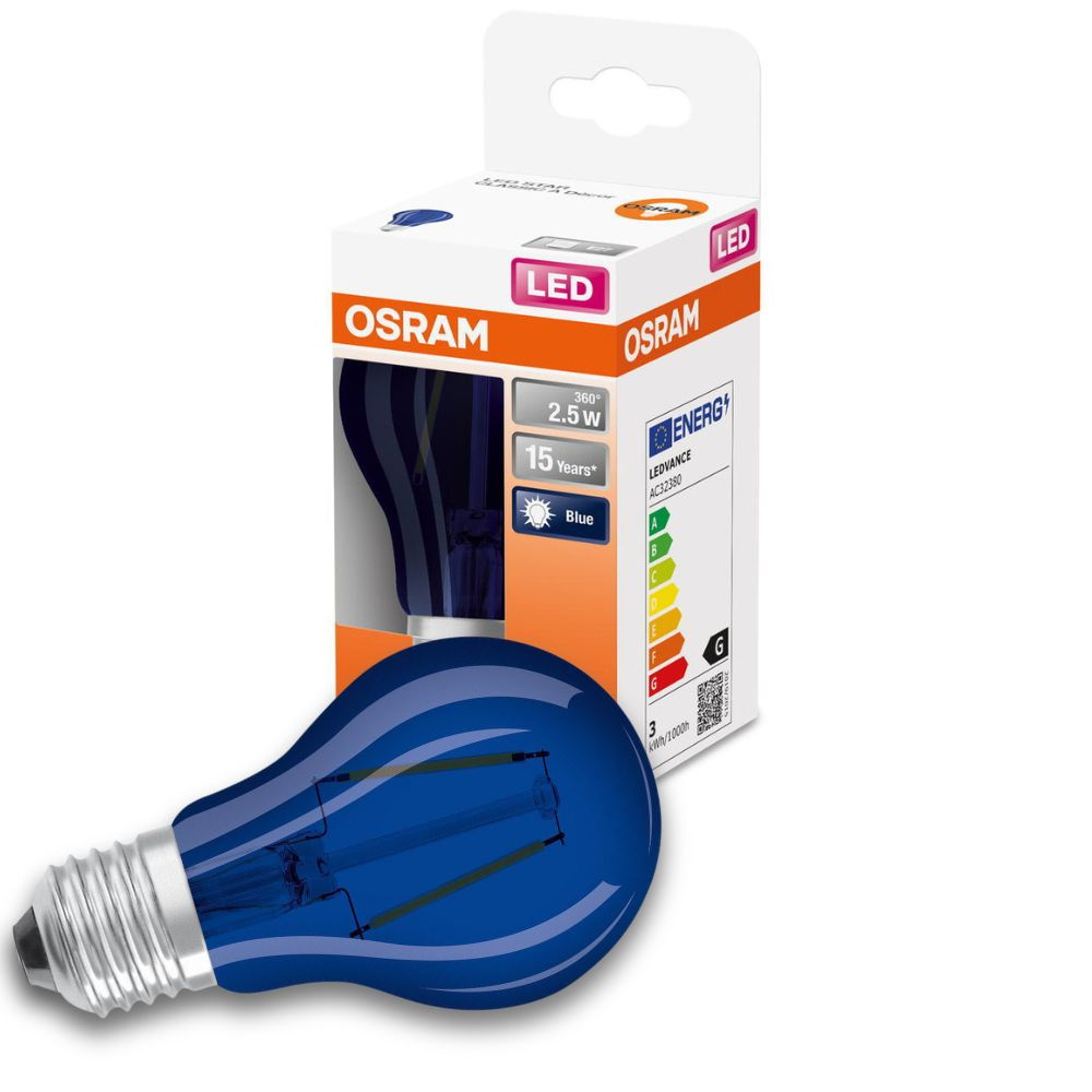 Osram LED Lampe ersetzt 4W E27 Birne - A60 in Blau 2,5W 45lm 9000K