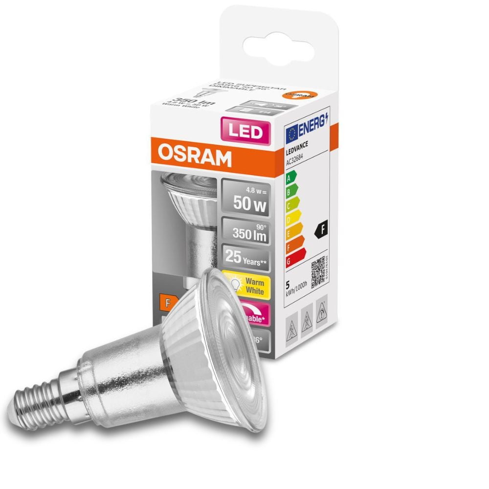 Osram LED Lampe ersetzt 50W E14 Reflektor - Par16 in Transparent 4,8W 350lm 2700K dimmbar