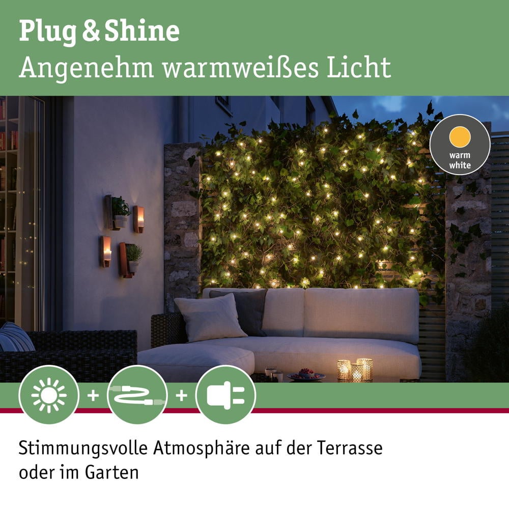 Plug & Shine LED Lichterkette in Weiß und Transparent 2W 96lm IP44 ... |  Paulmann | 94558