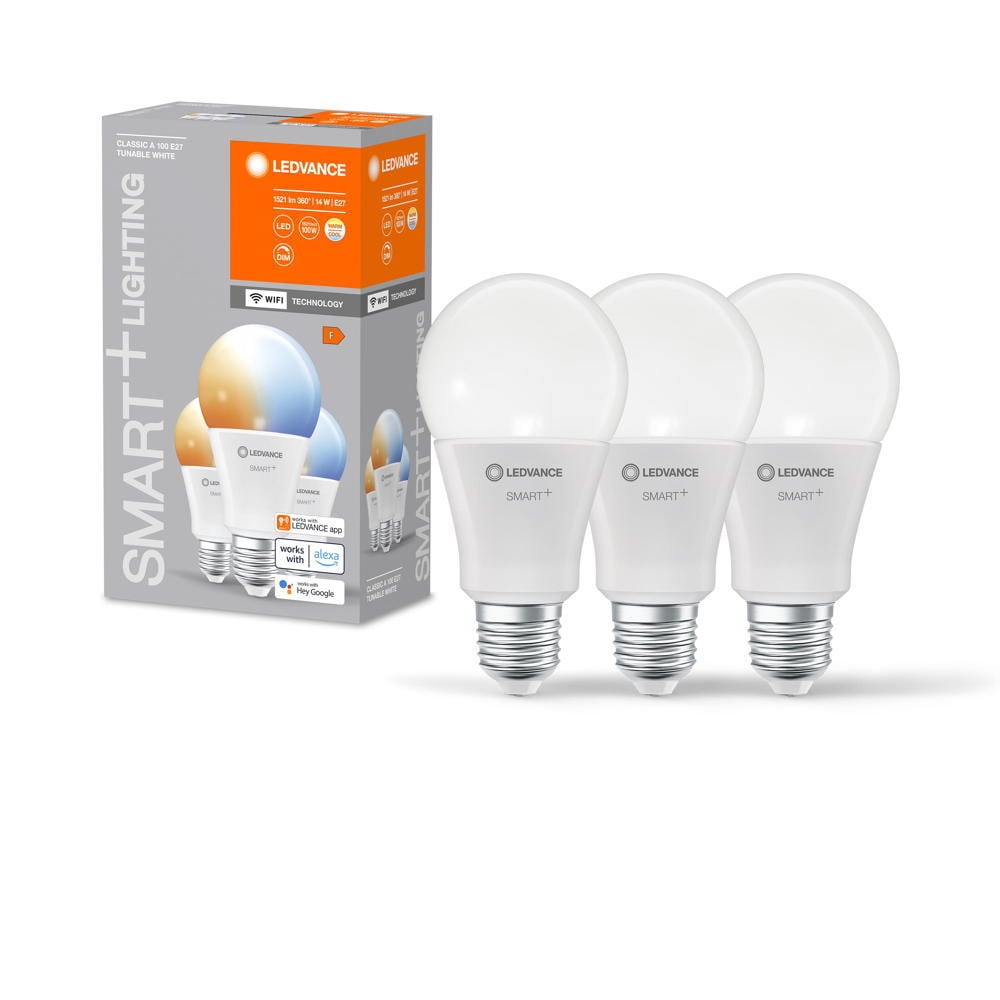 Smart+ WLAN LED Leuchtmittel E27 Birne - A60 in Wei 14W 1521lm tunabkl White 3er Pack