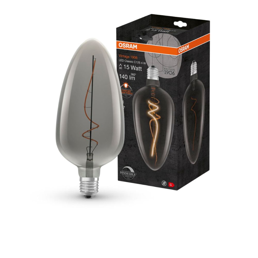Osram LED Lampe ersetzt 15W E27 Spezialform in Schwarz-transparent 4W 140lm 1800K dimmbar 1er Pack rund