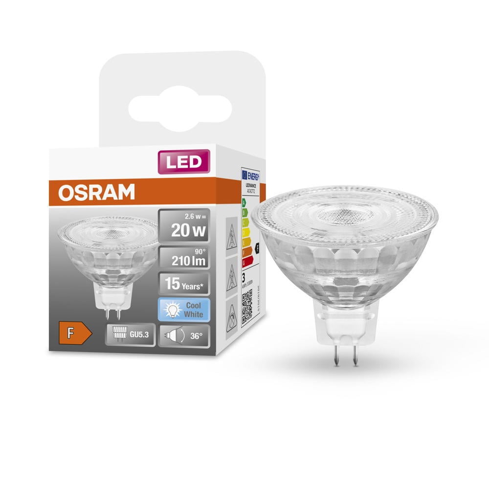 Osram LED Lampe ersetzt 20W Gu5.3 Reflektor - Mr16 in Transparent 2,6W 210lm 4000K 1er Pack