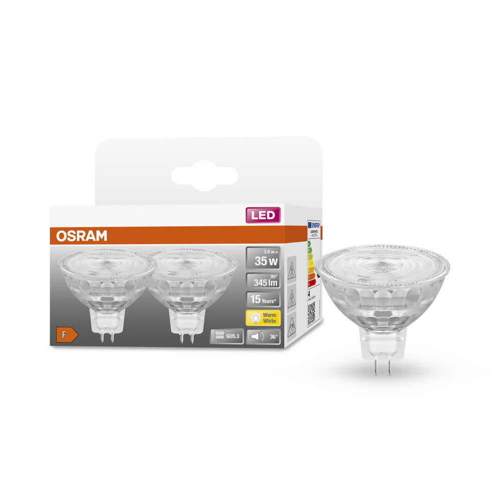Osram LED Lampe ersetzt 35W Gu5.3 Reflektor - Mr16 in Transparent 3,8W 345lm 2700K 2er Pack