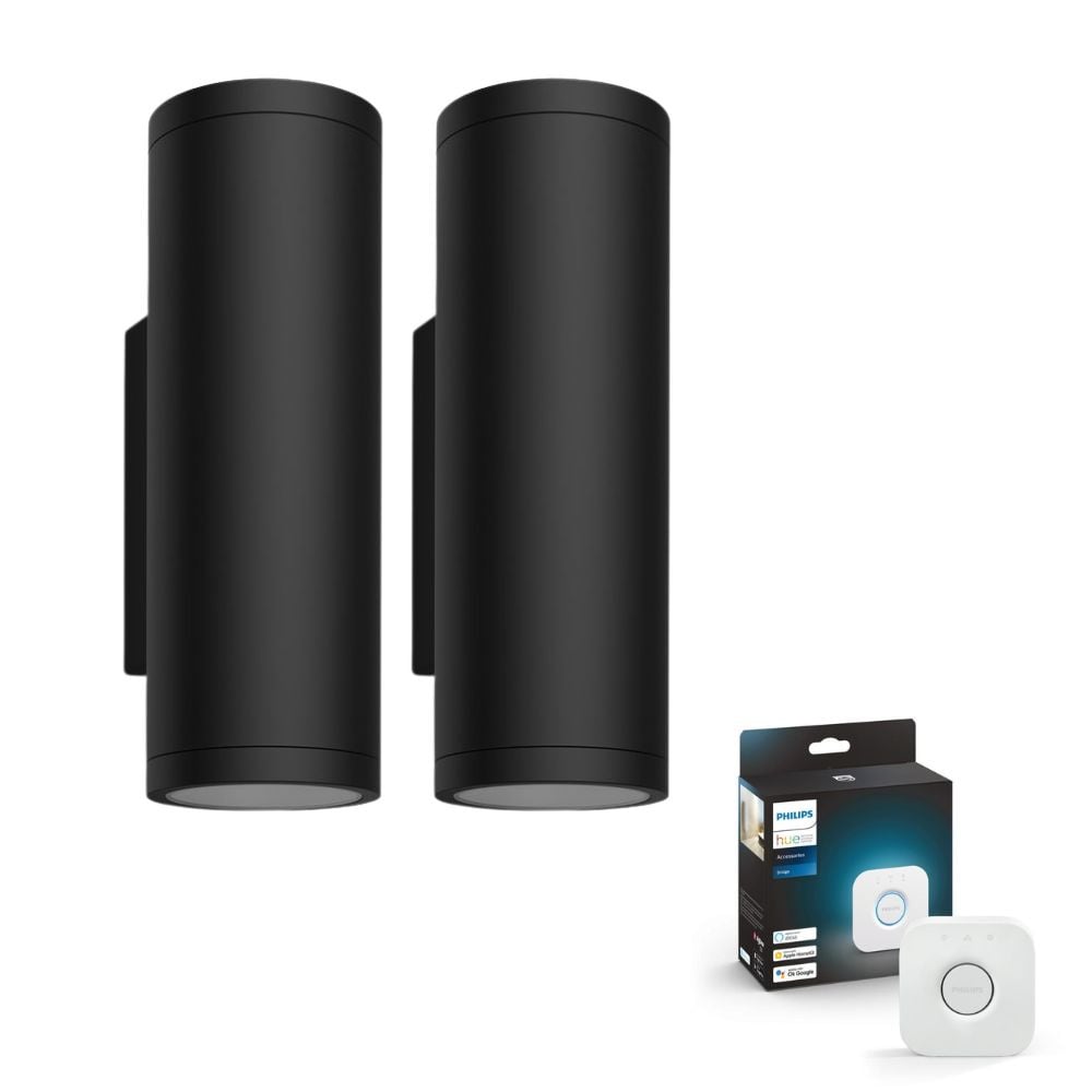 Philips Hue White & Color Ambiance LED Wandleuchte Appear in Schwarz 2x 16W 2400lm 2er Pack inkl. Bridge