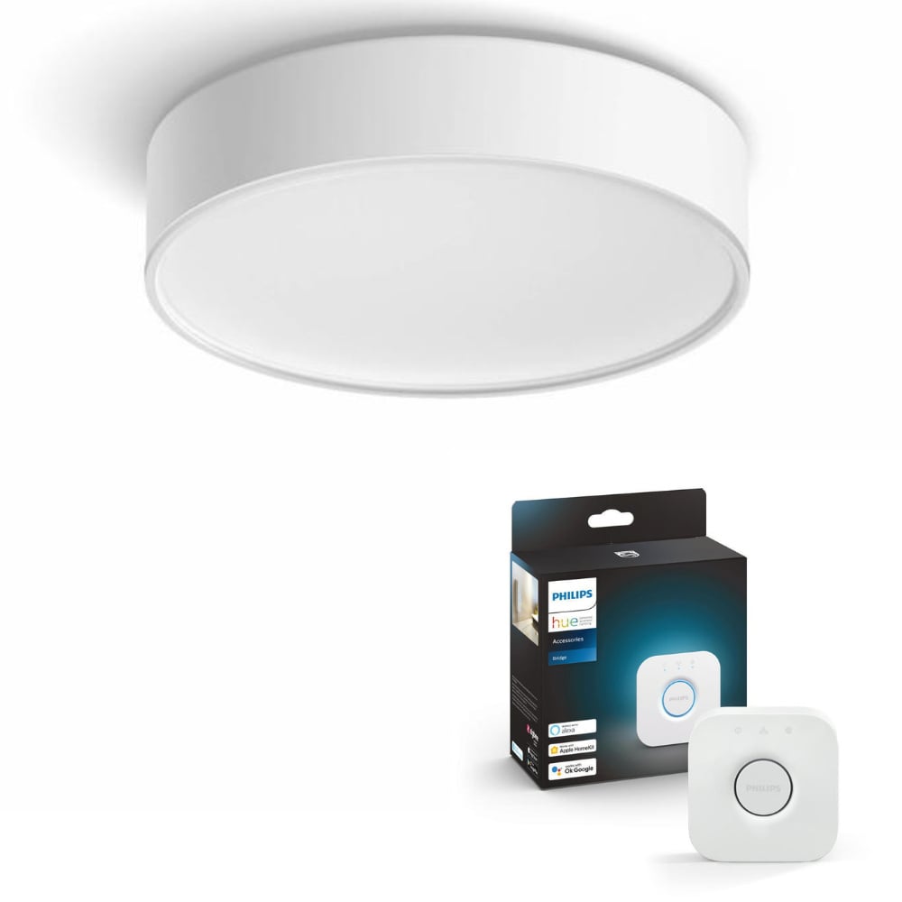 Philips Hue Bluetooth White Ambiance LED Deckenleuchte Enrave in Wei 9,6W 1220lm inkl. Bridge