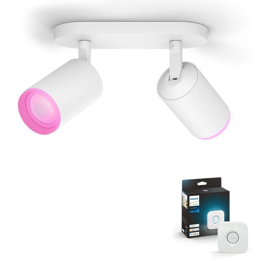 Philips Hue Bluetooth White & Color Ambiance Spot Fugato in Wei 2x 5,7W 700lm GU10 inkl. Bridge