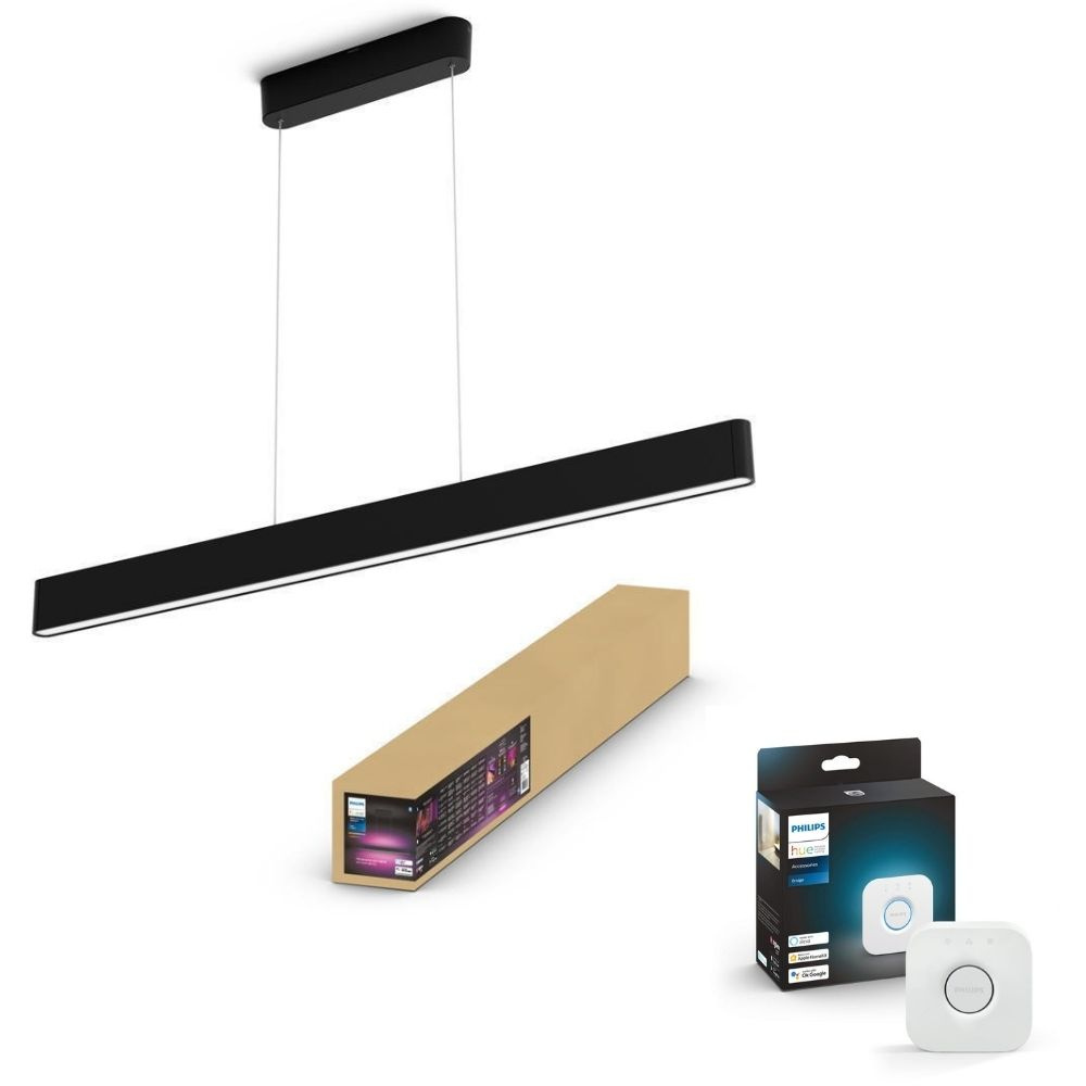 Philips Hue Bluetooth White & Color Ambiance Pendelleuchte Ensis in Schwarz 2x 38W 5500lm inkl. Bridge