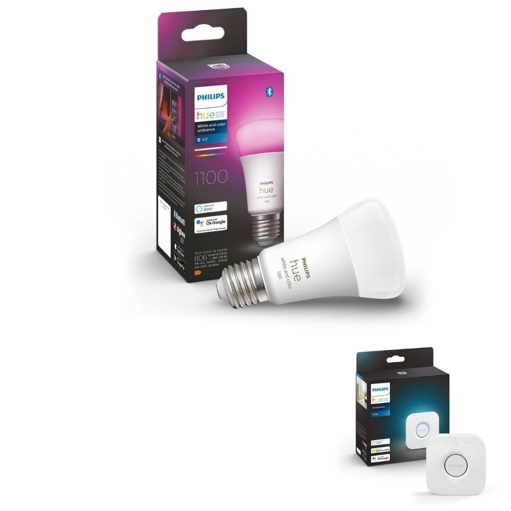 Philips Hue Bluetooth White & Color Ambiance LED E27 Birne - A60 8W 1100lm Einerpack inkl. Bridge