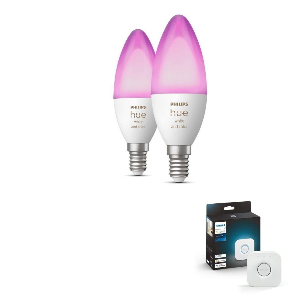 Philips Hue Bluetooth White & Color Ambiance LED E14 5,3W 470lm Doppelpack inkl. Bridge